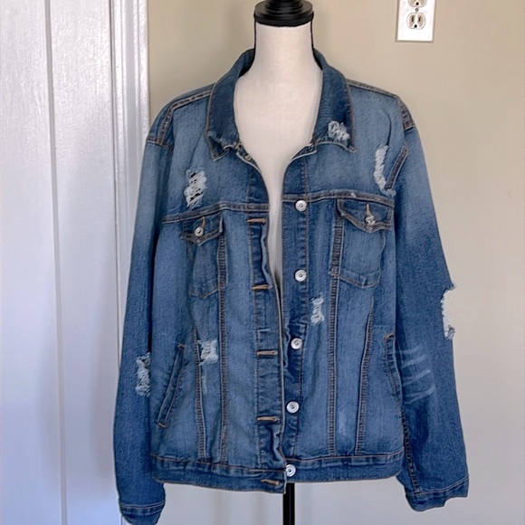 Torrid Distressed Denim Trucker Jacket - Picture 1 of 6